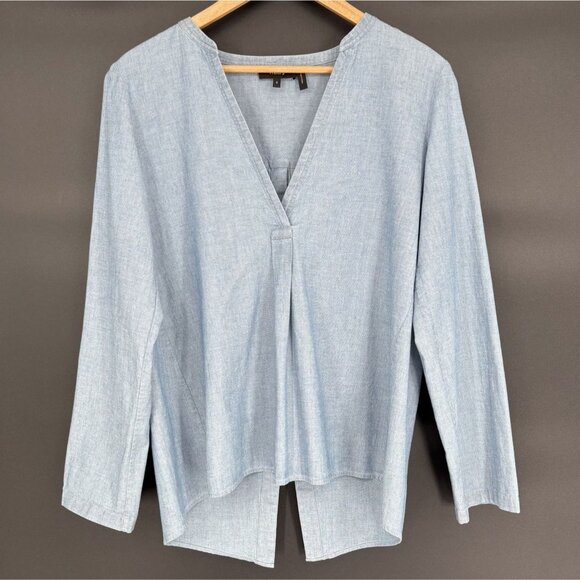 Theory Women's Ofelia Cotton Chambray Split Back Tunic Blouse S Light Blue - Picture 2 of 8